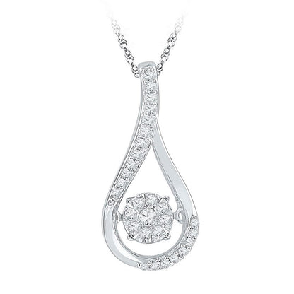 14k White Gold Round Diamond Moving Cluster Teardrop Pendant 1/6 Cttw