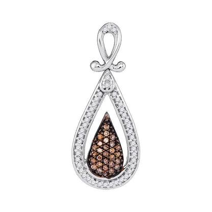 14k White Gold Brown Diamond Teardrop Cluster Pendant 1/4 Cttw