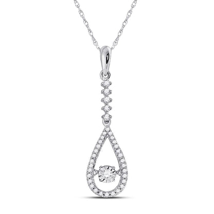 14k White Gold Round Moving Twinkle Diamond Teardrop Pendant 1/5 Cttw