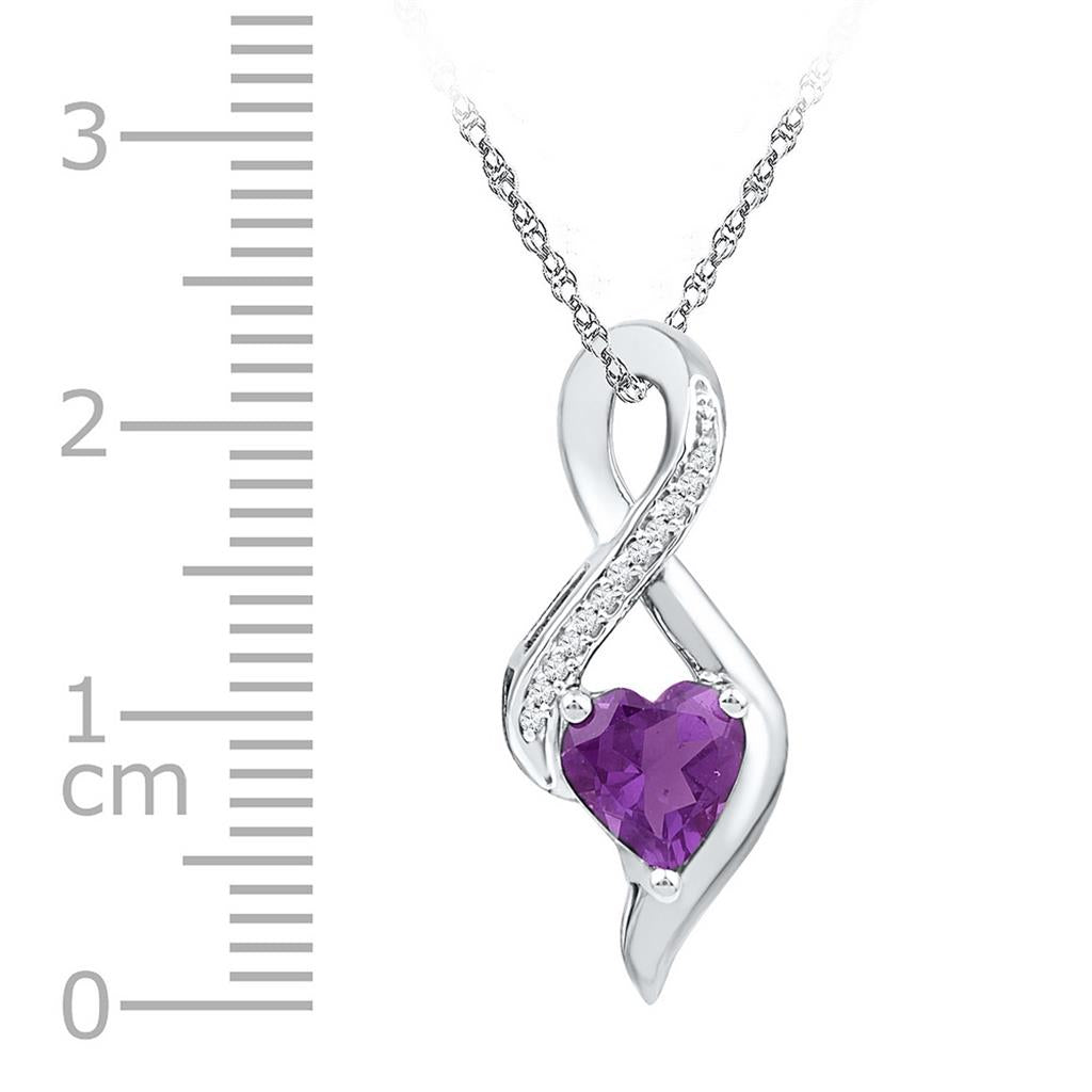 14k White Gold Created Amethyst Heart Solitaire Infinity Pendant 1/20 Cttw