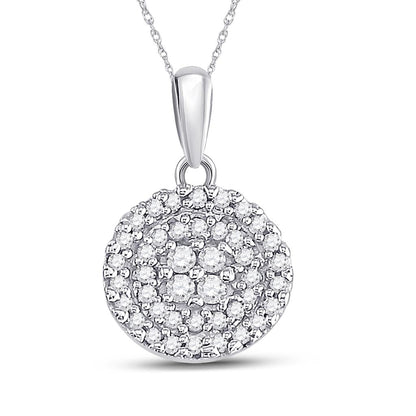 14k White Gold Round Diamond Circle Cluster Pendant 1/4 Cttw