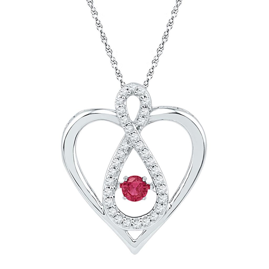 14k White Gold Round Created Ruby Diamond Infinity Heart Pendant 1/4 Cttw