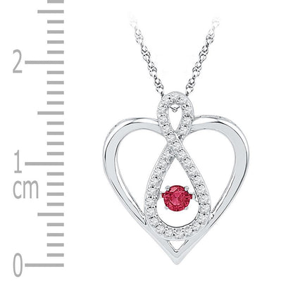 14k White Gold Round Created Ruby Diamond Infinity Heart Pendant 1/4 Cttw