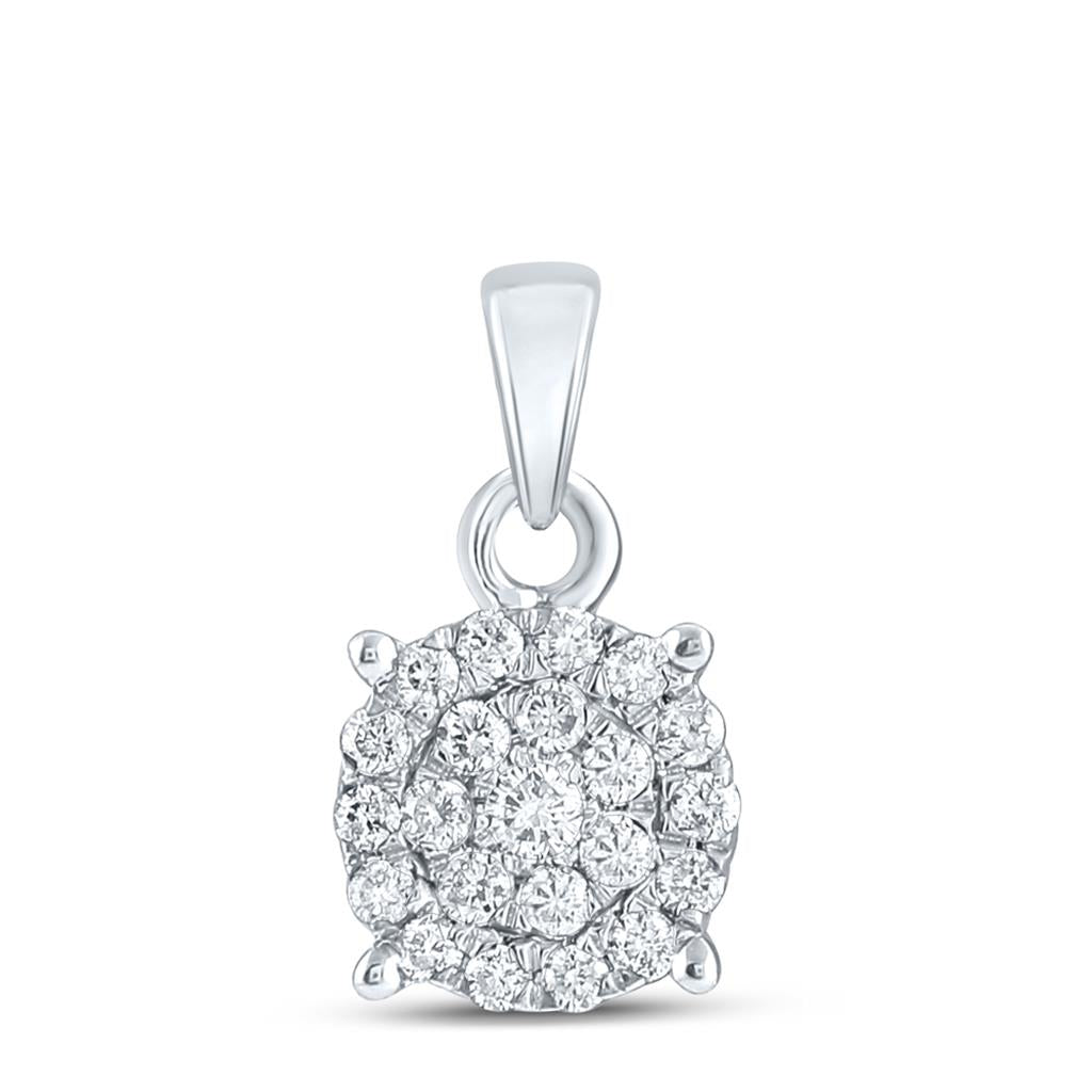 14k White Gold Round Diamond Cluster Pendant 1/4 Cttw