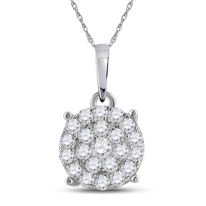 14k White Gold Round Diamond Cluster Pendant 1-1/2 Cttw