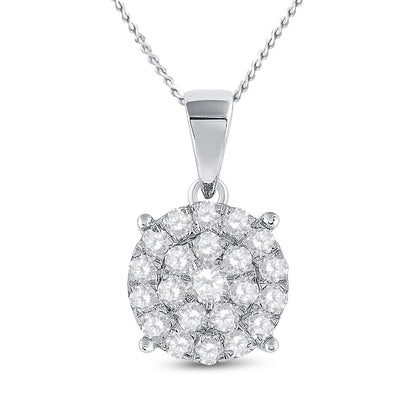 14k White Gold Round Diamond Cluster Pendant 2 Cttw