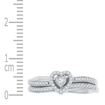 14k White Gold Round Diamond Heart Bridal Wedding Ring Set 1/4 Cttw