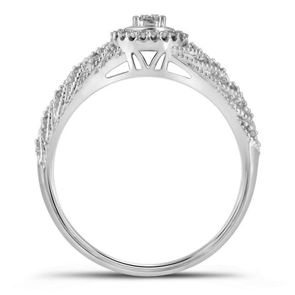 14k White Gold Round Diamond Cluster Bridal Wedding Ring Set 1/4 Cttw