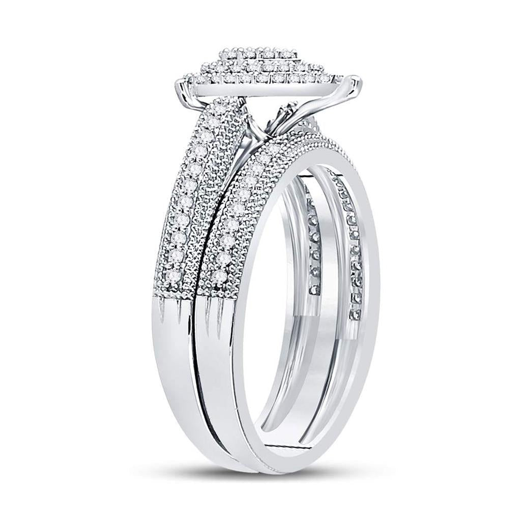 14k White Gold Round Diamond Teardrop Bridal Wedding Ring Set 1/3 Cttw
