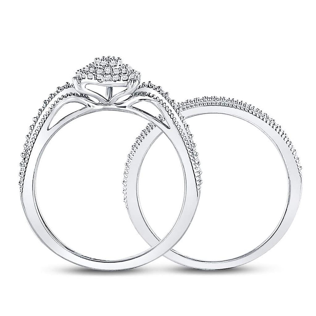 14k White Gold Round Diamond Teardrop Bridal Wedding Ring Set 1/3 Cttw