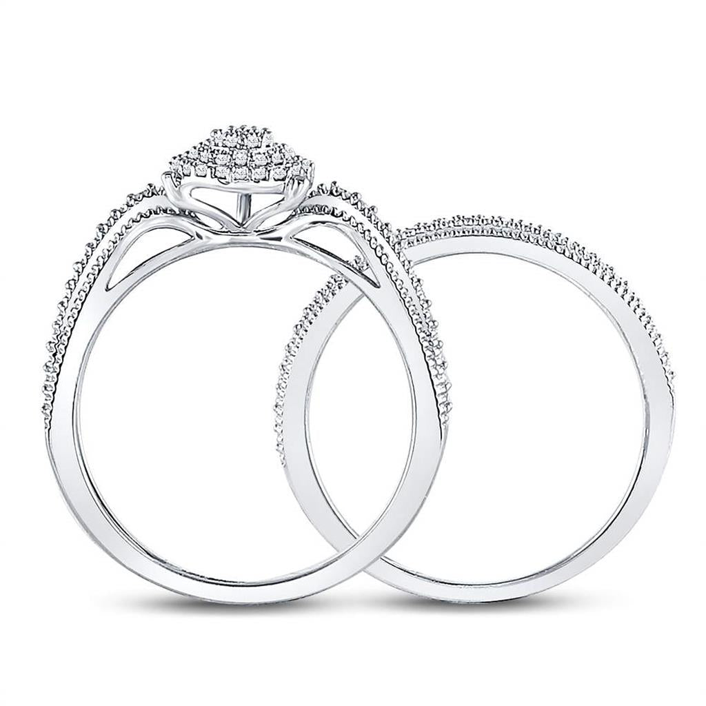 14k White Gold Round Diamond Teardrop Bridal Wedding Ring Set 1/3 Cttw