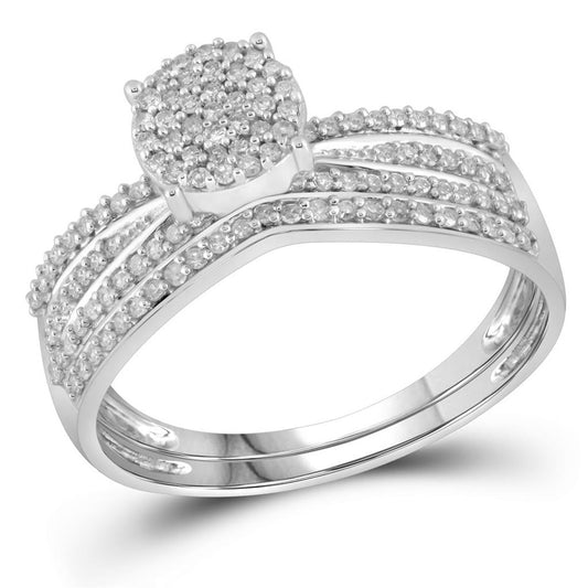 14k White Gold Round Diamond Bridal Wedding Ring Set 1/3 Cttw