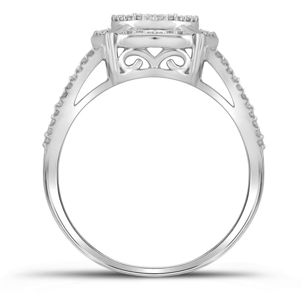 14k White Gold Round Diamond Cluster Bridal Wedding Ring Set 1/2 Cttw