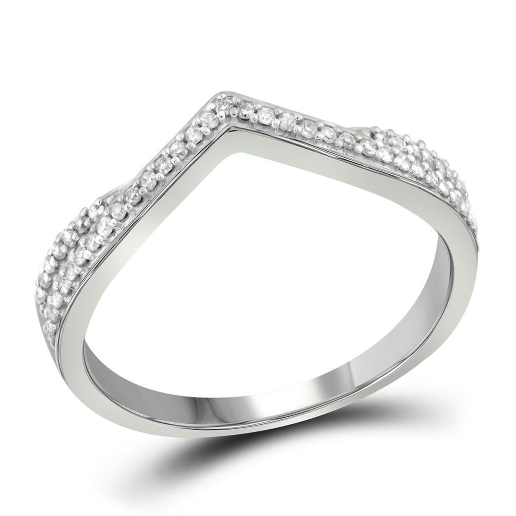 14kt White Gold Womens Round Diamond Chevron Band Ring 1/8 Cttw
