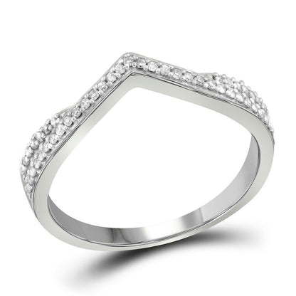 14kt White Gold Womens Round Diamond Chevron Band Ring 1/8 Cttw