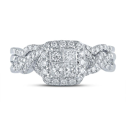 14k White Gold Princess Diamond Bridal Wedding Ring Set 1 Cttw