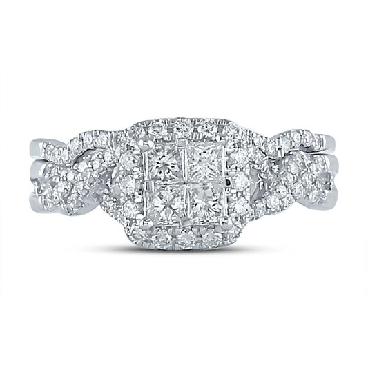 14k White Gold Princess Diamond Bridal Wedding Ring Set 1 Cttw