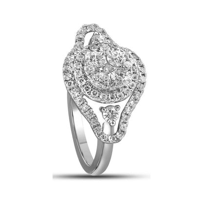14k White Gold Diamond Halo Bridal Engagement Ring 1-1/5 Cttw