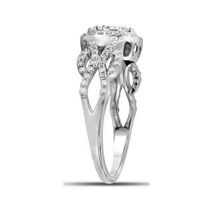 14k White Gold Round Diamond Cluster Bridal Engagement Ring 1 Cttw