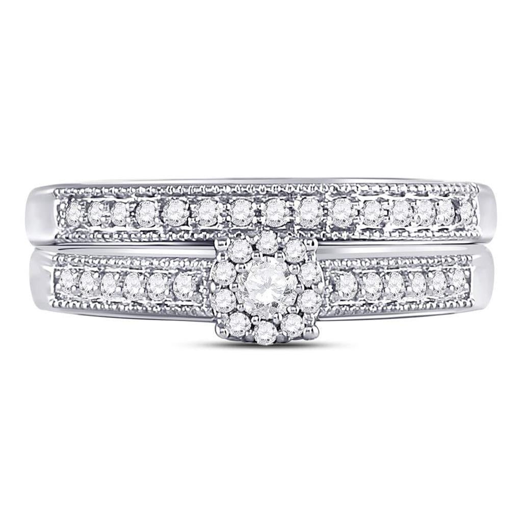 14k White Gold Round Diamond Bridal Wedding Ring Set 1/3 Cttw