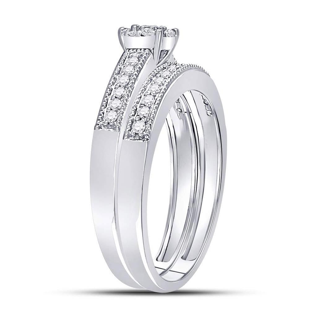 14k White Gold Round Diamond Bridal Wedding Ring Set 1/3 Cttw