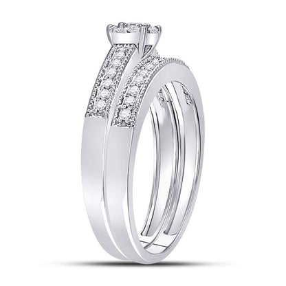 14k White Gold Round Diamond Bridal Wedding Ring Set 1/3 Cttw