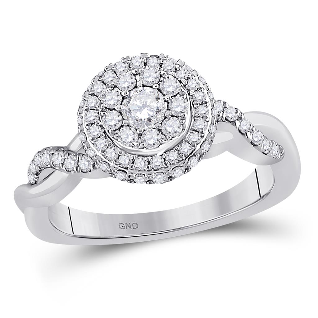 14k White Gold Round Diamond Cluster Bridal Engagement Ring 3/4 Cttw