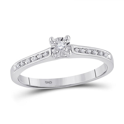 14k White Gold Round Diamond Solitaire Bridal Engagement Ring 1/10 Cttw
