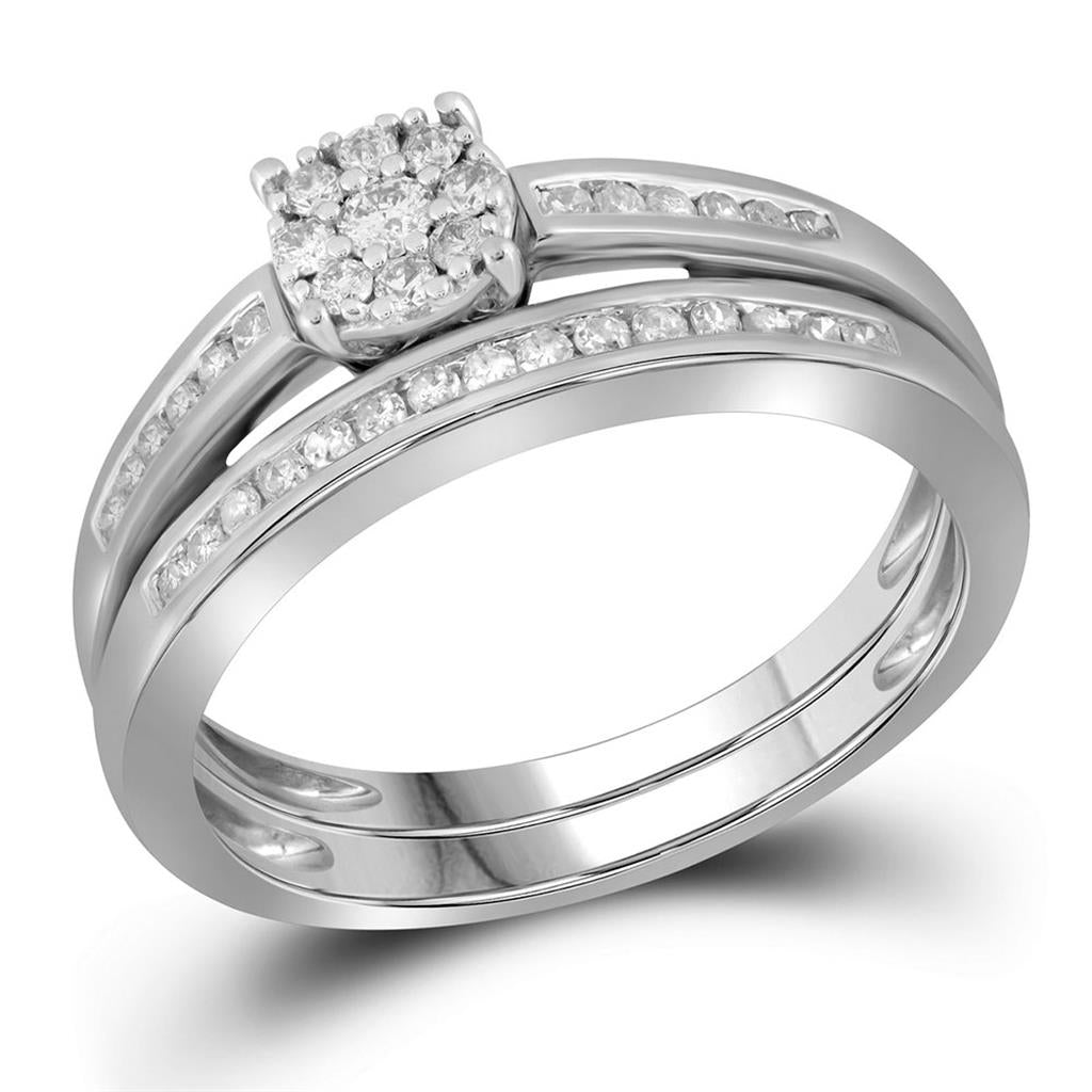 14k White Gold Round Diamond Bridal Wedding Ring Set 1/3 Cttw