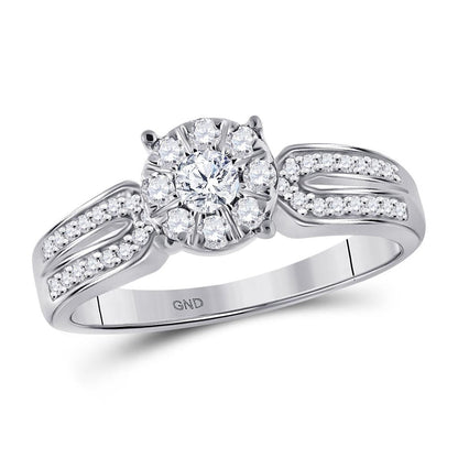 14k White Gold Round Diamond Halo Bridal Engagement Ring 3/8 Cttw
