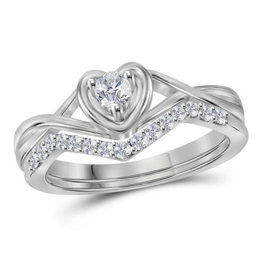 14k White Gold Round Diamond Bridal Wedding Ring Set 1/4 Cttw