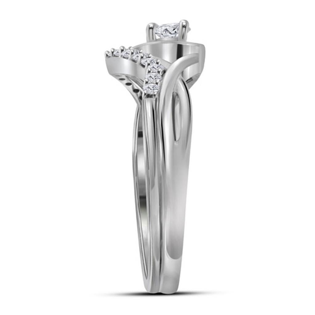 14k White Gold Round Diamond Bridal Wedding Ring Set 1/4 Cttw