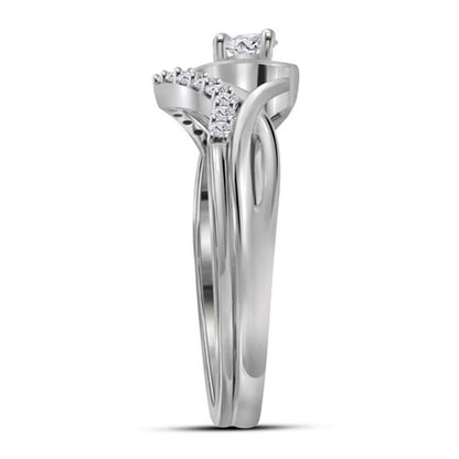 14k White Gold Round Diamond Bridal Wedding Ring Set 1/4 Cttw
