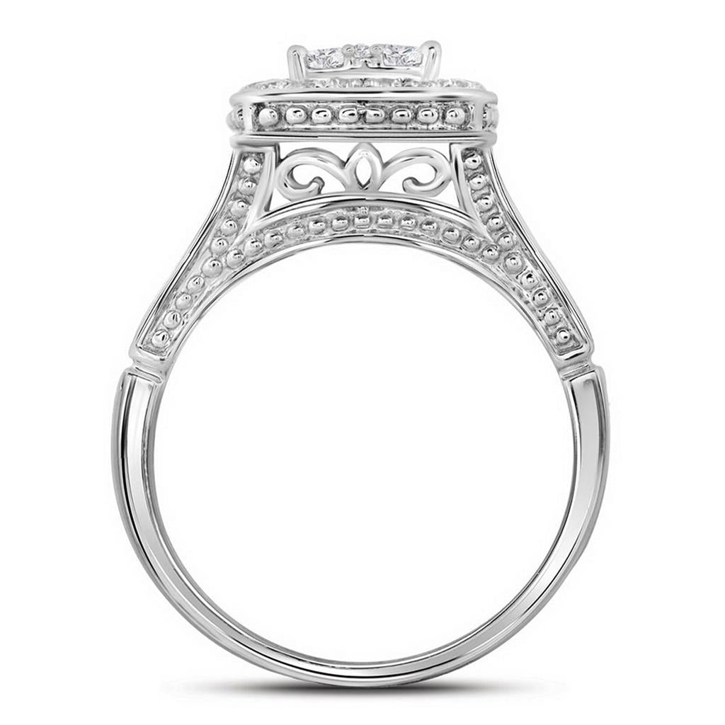14k White Gold Cluster Bridal Engagement Ring 1 Cttw