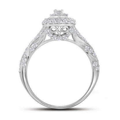 14k White Gold Round Diamond Solitaire Halo Bridal Engagement Ring 3/4 Cttw
