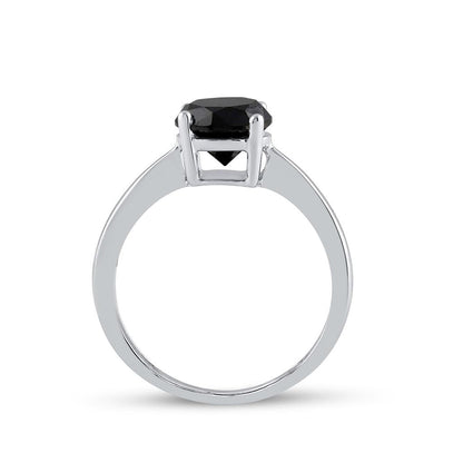 14k White Gold Round Black Diamond Solitaire Bridal Ring 2 Cttw