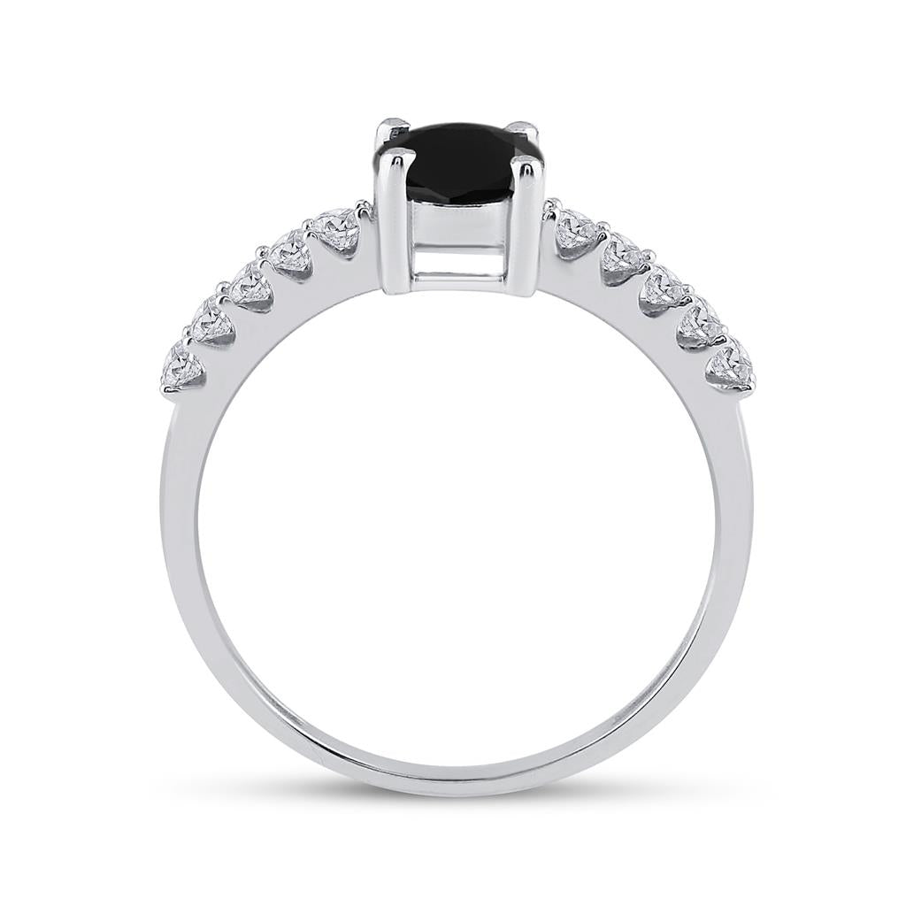 14k White Gold Round Black Diamond Solitaire Bridal Engagement Ring 1 Cttw