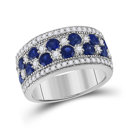 Sterling Silver Round Created Blue Sapphire Band Ring 2-3/8 Cttw
