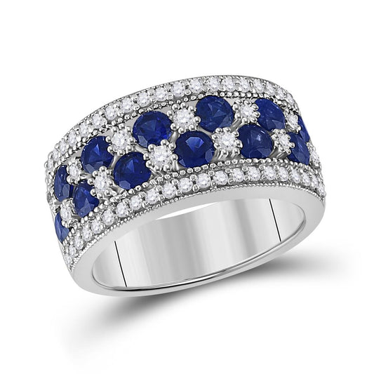 Sterling Silver Round Created Blue Sapphire Band Ring 2-3/8 Cttw