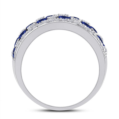 Sterling Silver Round Created Blue Sapphire Band Ring 2-3/8 Cttw