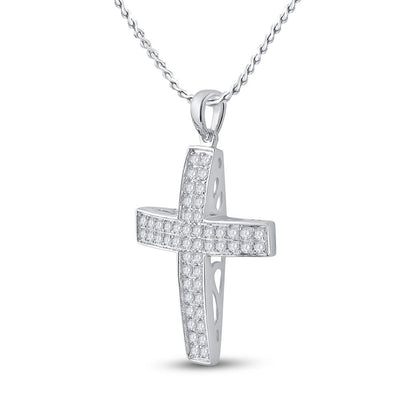 14k White Gold Round Diamond Roman Cross Pendant 1/2 Cttw