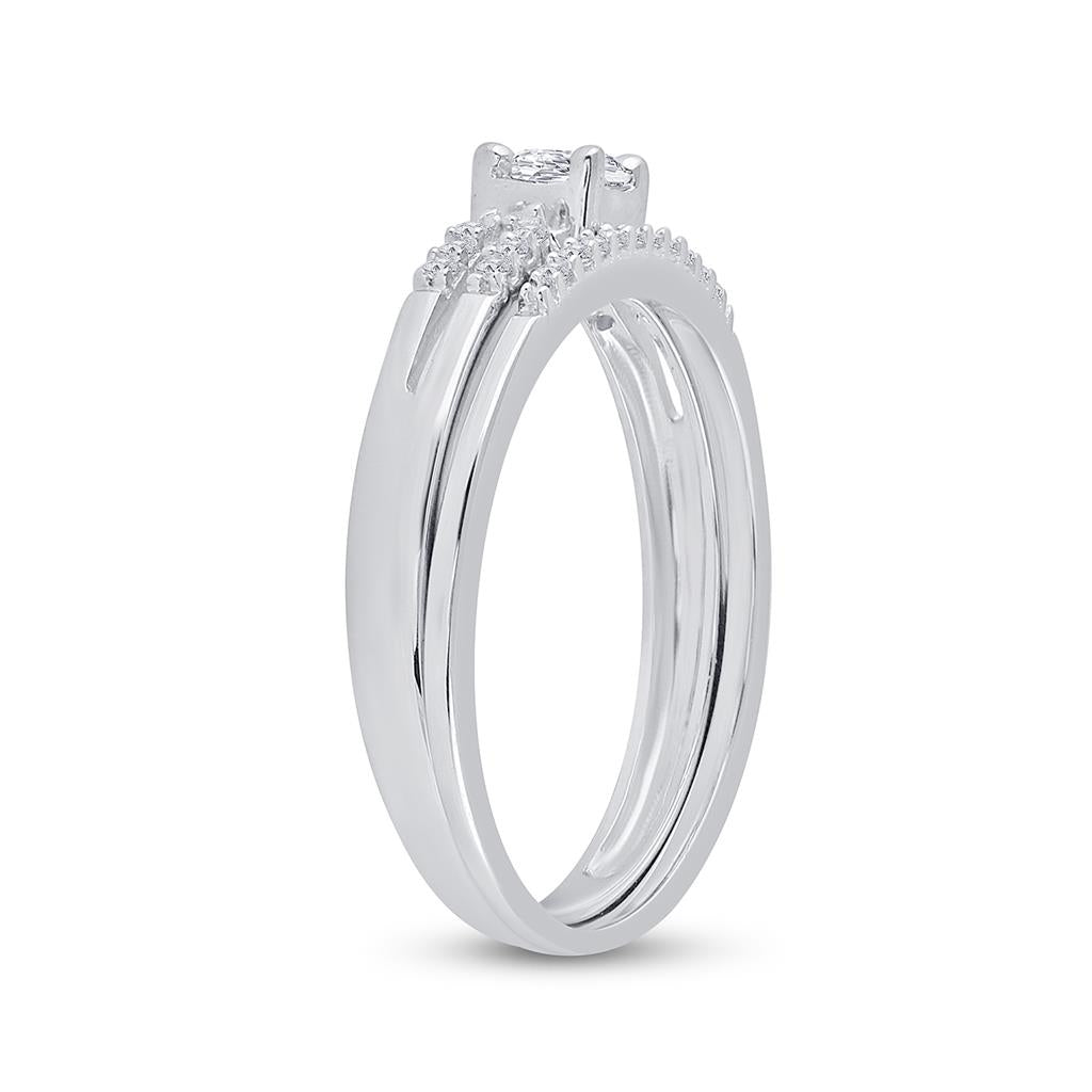 14k White Gold Princess Diamond Bridal Wedding Ring Set 1/5 Cttw