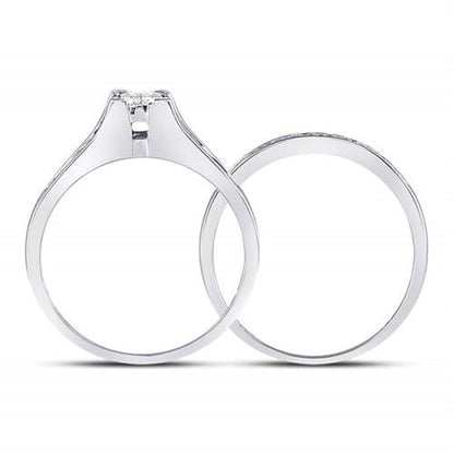 14k White Gold Princess Diamond Bridal Wedding Ring Set 1/2 Cttw