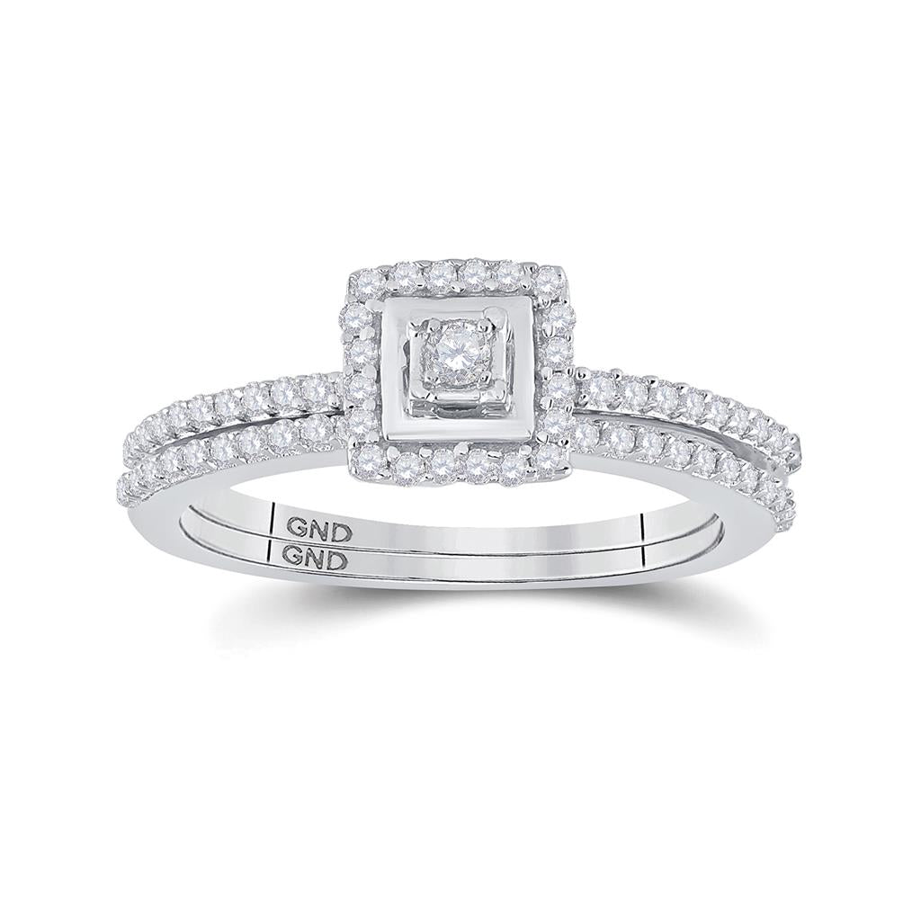 14k White Gold Round Diamond Slender Bridal Wedding Ring Set 1/3 Cttw