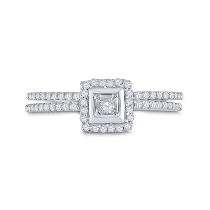 14k White Gold Round Diamond Slender Bridal Wedding Ring Set 1/3 Cttw