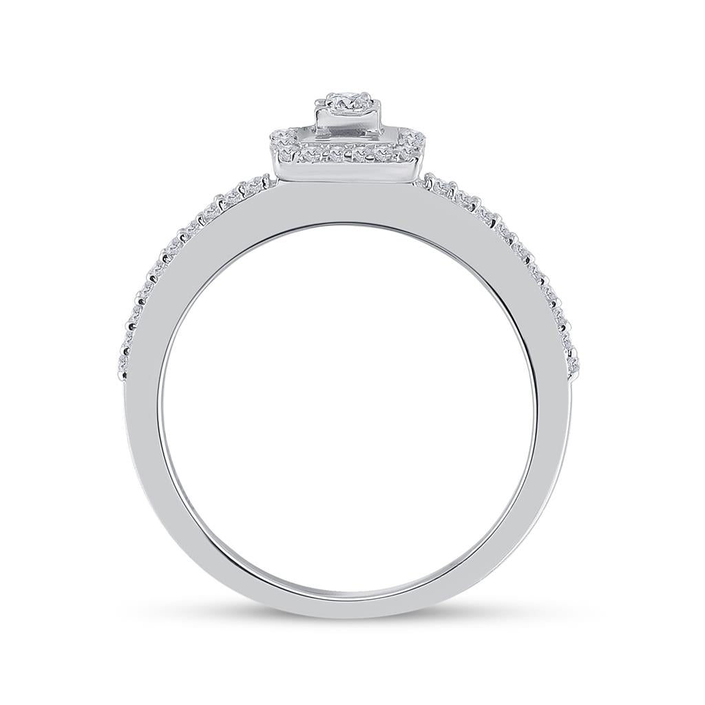 14k White Gold Round Diamond Slender Bridal Wedding Ring Set 1/3 Cttw