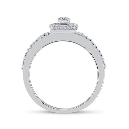 14k White Gold Round Diamond Slender Bridal Wedding Ring Set 1/3 Cttw