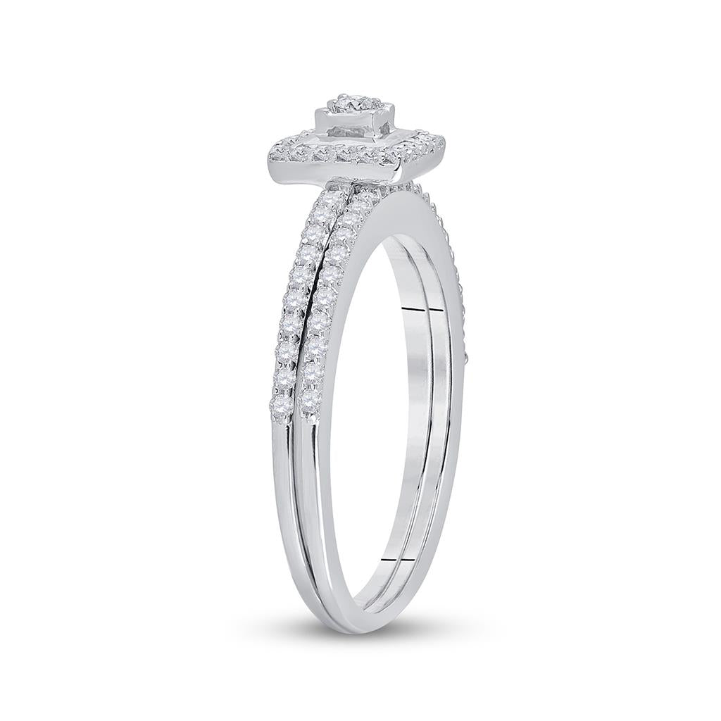 14k White Gold Round Diamond Slender Bridal Wedding Ring Set 1/3 Cttw