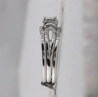 14k White Gold Princess Diamond 3-Piece Bridal Wedding Ring Set 1/4 Cttw