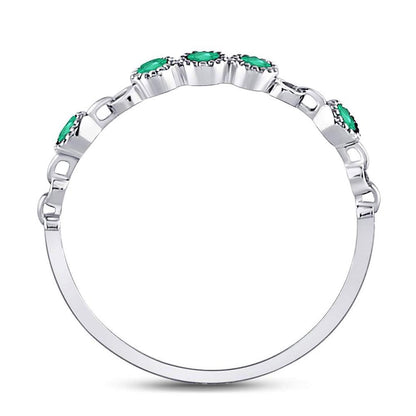 14kt White Gold Round Emerald Dot Stackable Band Ring 1/20 Cttw